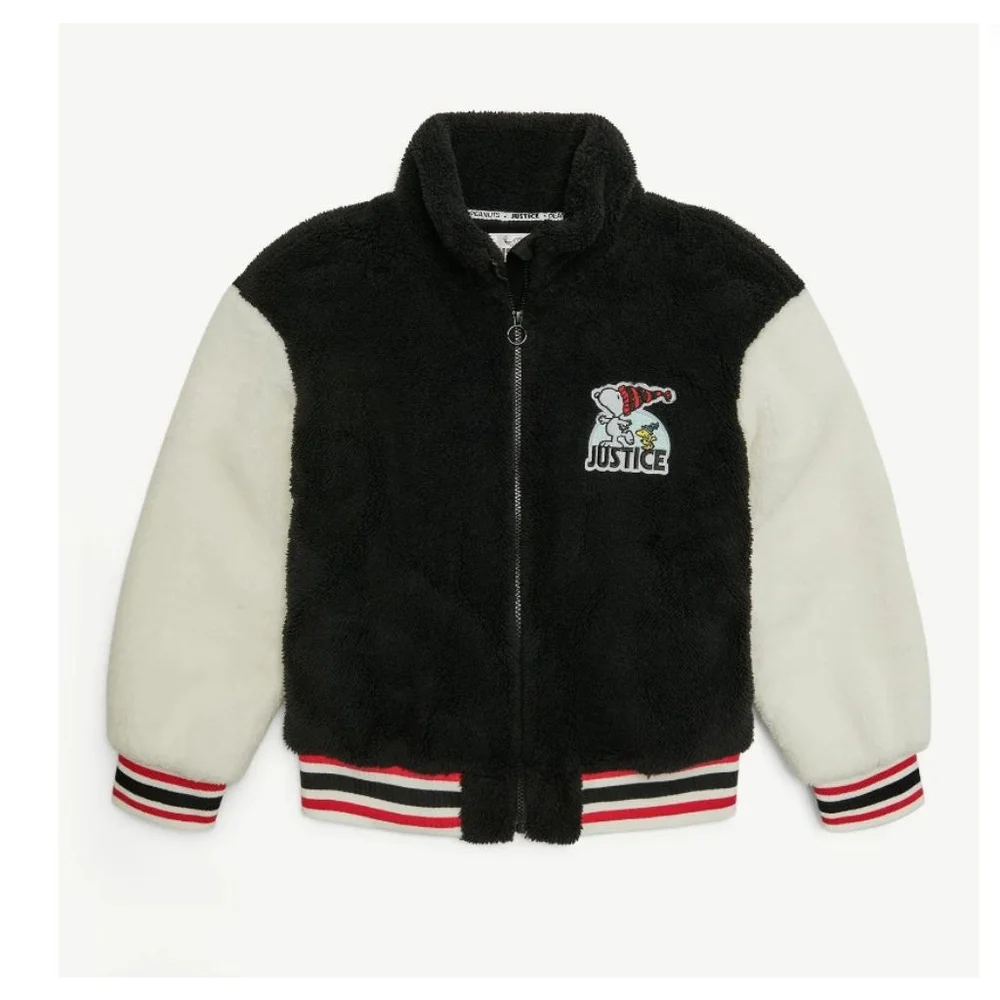 Girls Justice Peanuts Black & White Sherpa Jacket L